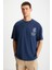 ALONZO Erkek Oversize Fit %100 Pamuk Nakışlı Ve Baskılı Lacivert T-Shirt 5