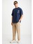 ALONZO Erkek Oversize Fit %100 Pamuk Nakışlı Ve Baskılı Lacivert T-Shirt 6