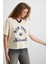 ALISIA Kadın %100 Pamuk Bej T-Shirt 4