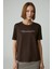 Cherıe Kadın Crop Taşlı Yuvarlak Yaka Kahverengi T-Shirt 5