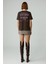 Cherıe Kadın Crop Taşlı Yuvarlak Yaka Kahverengi T-Shirt 6