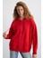 Alena Kadın Oversize Organik Pamuklu Metal Fermuarlı Kapüşonlu İçi Polarlı Kırmızı Sweatshirt 1