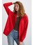 Alena Kadın Oversize Organik Pamuklu Metal Fermuarlı Kapüşonlu İçi Polarlı Kırmızı Sweatshirt 2