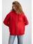 Alena Kadın Oversize Organik Pamuklu Metal Fermuarlı Kapüşonlu İçi Polarlı Kırmızı Sweatshirt 3