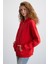 Alena Kadın Oversize Organik Pamuklu Metal Fermuarlı Kapüşonlu İçi Polarlı Kırmızı Sweatshirt 4