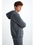 Alessıo Erkek %100 Pamuk Kapüşonlu Oversize Gri Sweatshirt 5