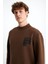 Chasey Erkek Organik Pamuklu Dik Yaka Içi Polarlı Baskılı Acı Kahve Sweatshirt 6