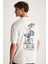 Alonzo Erkek Oversize Fit %100 Pamuk Nakışlı Ve Baskılı Ekru T-shirt 5