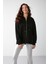Alena Kadın Basic Kanguru Cepli Oversize Organik Pamuk Fermuarlı Kapüşonlu Siyah Sweatshirt 1