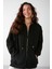 Alena Kadın Basic Kanguru Cepli Oversize Organik Pamuk Fermuarlı Kapüşonlu Siyah Sweatshirt 2