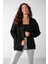 Alena Kadın Basic Kanguru Cepli Oversize Organik Pamuk Fermuarlı Kapüşonlu Siyah Sweatshirt 4
