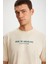 Bastıan Erkek Sırt Baskı Detaylı Oversize %100 Organik Pamuk Örme Kısa Kol Bej T-shirt 4