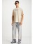 Bastıan Erkek Sırt Baskı Detaylı Oversize %100 Organik Pamuk Örme Kısa Kol Bej T-shirt 5