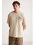 Beal Erkek Sırt Baskı Detaylı Oversize Fit Bol Kesim %100 Organik Pamuk Örme Kısa Kol Bej T-shirt 3