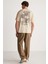 Beal Erkek Sırt Baskı Detaylı Oversize Fit Bol Kesim %100 Organik Pamuk Örme Kısa Kol Bej T-shirt 6