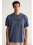Bastıan Erkek Oversize Fit %100 Pamuk Kalın Dokulu Baskılı Lacivert T-shirt 2