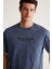 Bastıan Erkek Oversize Fit %100 Pamuk Kalın Dokulu Baskılı Lacivert T-shirt 3