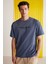 Bastıan Erkek Oversize Fit %100 Pamuk Kalın Dokulu Baskılı Lacivert T-shirt 5