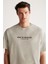Bastıan Erkek Oversize Fit %100 Pamuk Kalın Dokulu Baskılı Gri T-shirt 4