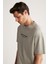 Bastıan Erkek Oversize Fit %100 Pamuk Kalın Dokulu Baskılı Gri T-shirt 5
