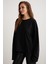 Basıl Kadın %100 Pamuk Bisiklet Yaka Oversize Fit Uzun Kollu Siyah T-shirt 5