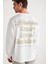 Benıto Erkek Sırt Baskı Detaylı Oversize %100 Organik Pamuk Örme Uzun Kol Beyaz T-shirt 1