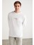 Benıto Erkek Sırt Baskı Detaylı Oversize %100 Organik Pamuk Örme Uzun Kol Beyaz T-shirt 2