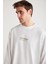 Benıto Erkek Sırt Baskı Detaylı Oversize %100 Organik Pamuk Örme Uzun Kol Beyaz T-shirt 5