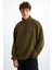 Radıant Erkek %100 Organik Pamuk Nakış Detaylı Yarım Fermuarlı Dik Yakalı Haki Sweatshirt 3