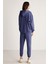 Ametıs Kadın Içi Polarlı Nakış Yazı Detaylı Organik Pamuk Oversize Kapüşonlu Lacivert Sweatshirt 5