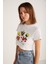 Serene Kadın Kısa Kollu Baskılı Crop Beyaz T-Shirt 2
