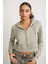 Delıa Kadın Crop 3 Iplik Şardonlu Örme Relaxed Fit Fermuarlı Kapüşonlu Çağla Yeşili Sweatshirt 3