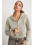 Delıa Kadın Crop 3 Iplik Şardonlu Örme Relaxed Fit Fermuarlı Kapüşonlu Çağla Yeşili Sweatshirt 4