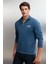Halden Erkek Içi Polarlı Dik Yaka Yarım Fermuarlı Baskı Detaylı Regular Mavi Sweatshirt 3
