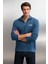 Halden Erkek Içi Polarlı Dik Yaka Yarım Fermuarlı Baskı Detaylı Regular Mavi Sweatshirt 4