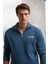 Halden Erkek Içi Polarlı Dik Yaka Yarım Fermuarlı Baskı Detaylı Regular Mavi Sweatshirt 5