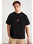 Denver Erkek Baskı Detaylı Oversize Bisiklet Yaka Kısa Kollu %100 Organik Pamuklu Siyah T-shirt 1