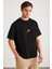 Denver Erkek Baskı Detaylı Oversize Bisiklet Yaka Kısa Kollu %100 Organik Pamuklu Siyah T-shirt 3