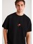 Denver Erkek Baskı Detaylı Oversize Bisiklet Yaka Kısa Kollu %100 Organik Pamuklu Siyah T-shirt 5