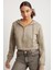 Delıa Kadın Crop İçi Polarlı Fermuarlı Organik Pamuklu Kapüsonlu Kordonlu Bej Sweatshirt 1