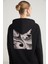 Glace Kadın Ön Ve Arka Baskı Detaylı Kapüşonlu Regular Fit Normal Kalıp Siyah Sweatshirt 1