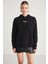 Glace Kadın Ön Ve Arka Baskı Detaylı Kapüşonlu Regular Fit Normal Kalıp Siyah Sweatshirt 2