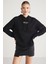 Glace Kadın Ön Ve Arka Baskı Detaylı Kapüşonlu Regular Fit Normal Kalıp Siyah Sweatshirt 4