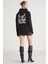 Glace Kadın Ön Ve Arka Baskı Detaylı Kapüşonlu Regular Fit Normal Kalıp Siyah Sweatshirt 6
