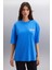 Gıllıan Kadın Ön Ve Arka Baskı Detaylı Oversize &100 Organik Pamuklu Parlament Mavi T-shirt 4