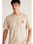 FLORAISON Erkek Bisiklet Yaka %100 Pamuk Oversize Kalıp Bej T-Shirt 3