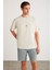 Denver Erkek Baskı Detaylı Oversize Bisiklet Yaka Kısa Kollu %100 Organik Pamuklu Taş Rengi T-shirt 1