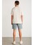 Denver Erkek Baskı Detaylı Oversize Bisiklet Yaka Kısa Kollu %100 Organik Pamuklu Taş Rengi T-shirt 7