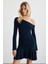 Glenıs Kadın Viscon Kayık Yaka Slim Fit Lacivert Elbise 2