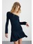 Glenıs Kadın Viscon Kayık Yaka Slim Fit Lacivert Elbise 4